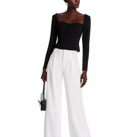 178$ BCBGMAXAZRIA Sweetheart Neck Corset Top Long Sleeves Women's Size 4 Black - Picture 3 of 5